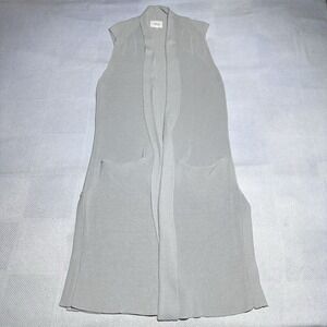 Wilfred Long Tunic Cardigan Womens Medium Sleeveless Open Gray Rib Knit Pockets